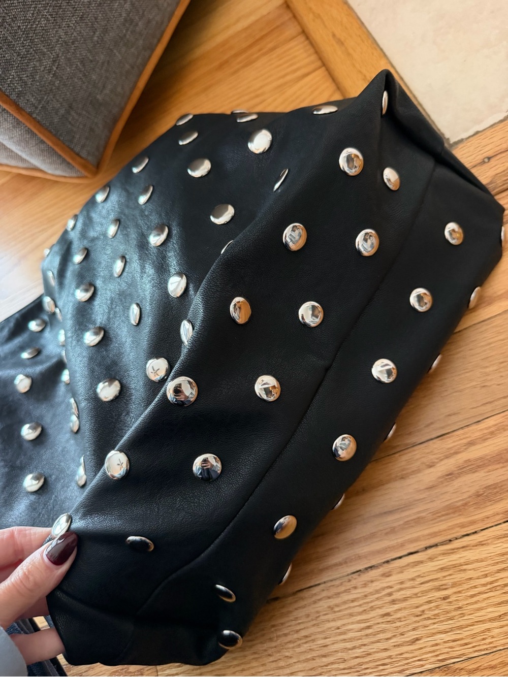 Black Studded Shoulder Bag – Chic Everyday Tote - Picture 5 of 5